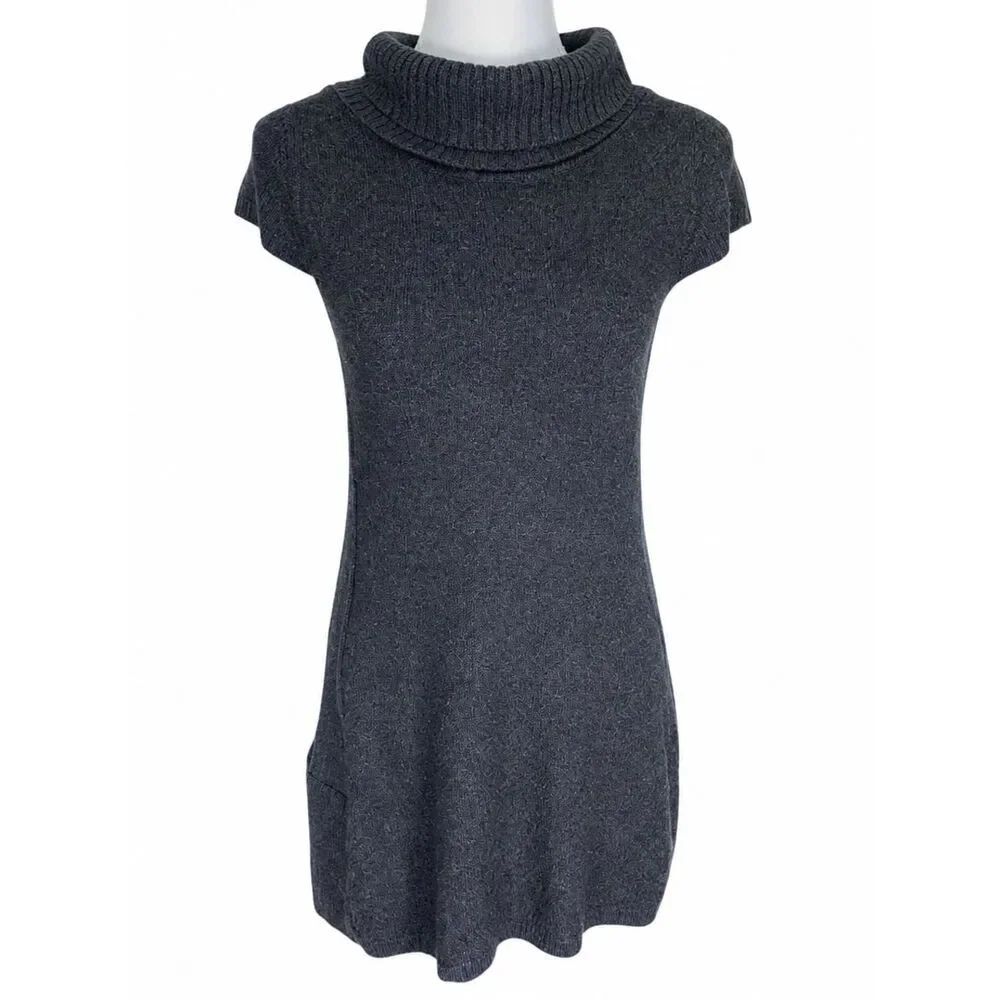 Ibex Womens Merino Wool Cowl Neck Sweater Dress Tunic Gray Medium